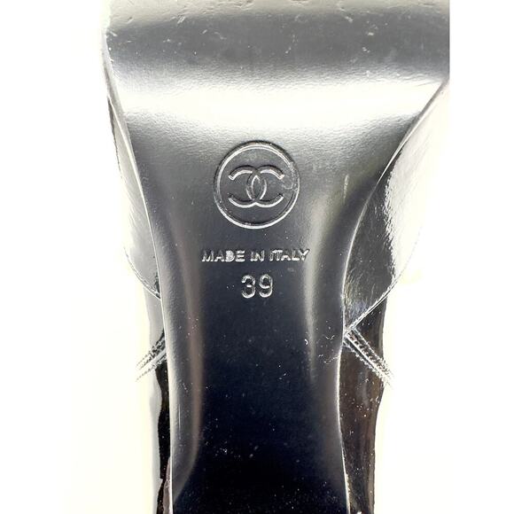 Chanel Boots CC LOGO Pearl Black Leather Mid Calf Chelsea Platform Heel Shoes 39 - Picture 9 of 11